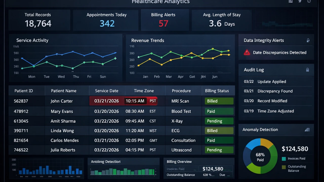Date bug in production healthcare system causing data integrity issues due to timezone mismatch and data corruption